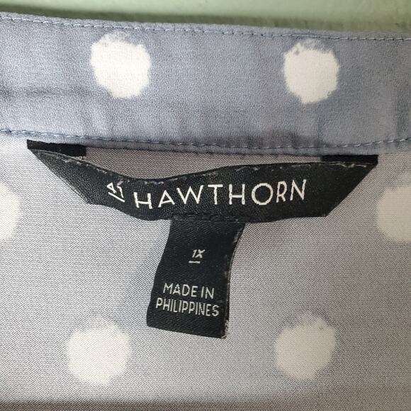 41 Hawthorn Women's Blue White London Mixed Media Polka Dot Blouse Top Size 1X - Picture 3 of 6